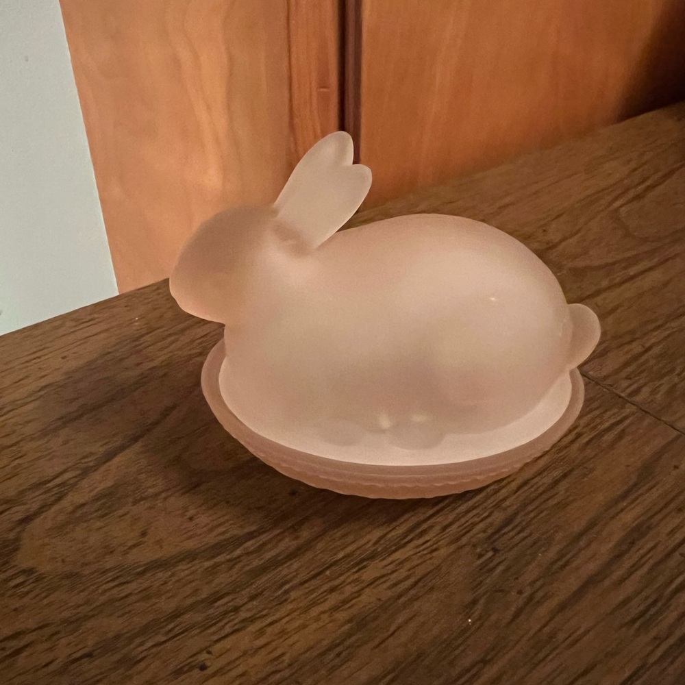 Vintage Pink Glass Bunny Accent candy dish